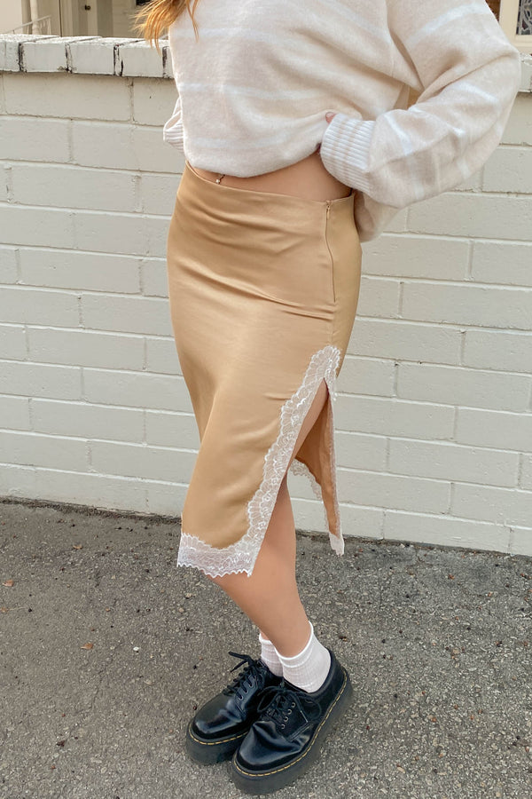Satin Lace Midi Skirt