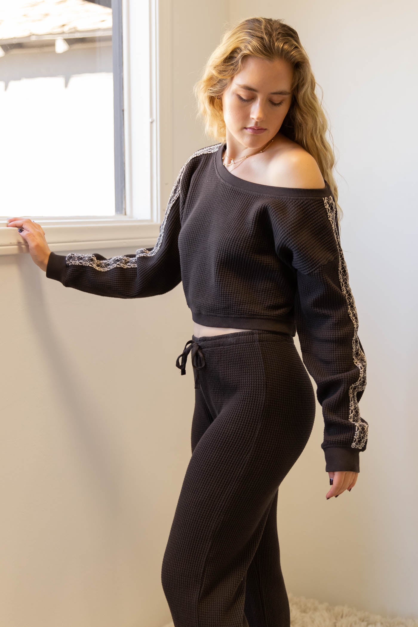 Waffle Knit Crew Top