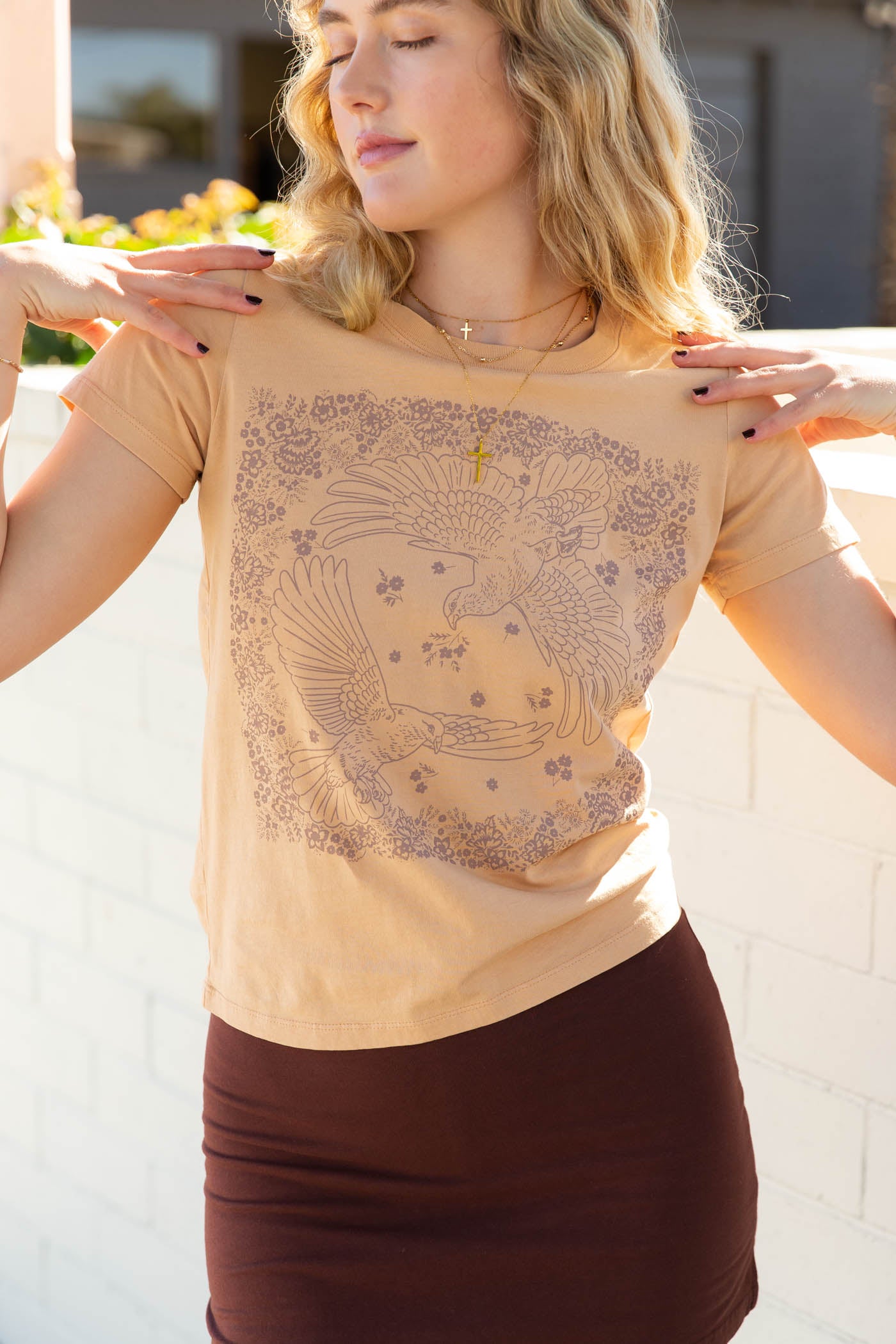 Doves Bandana Long Loose Graphic Baby Tee