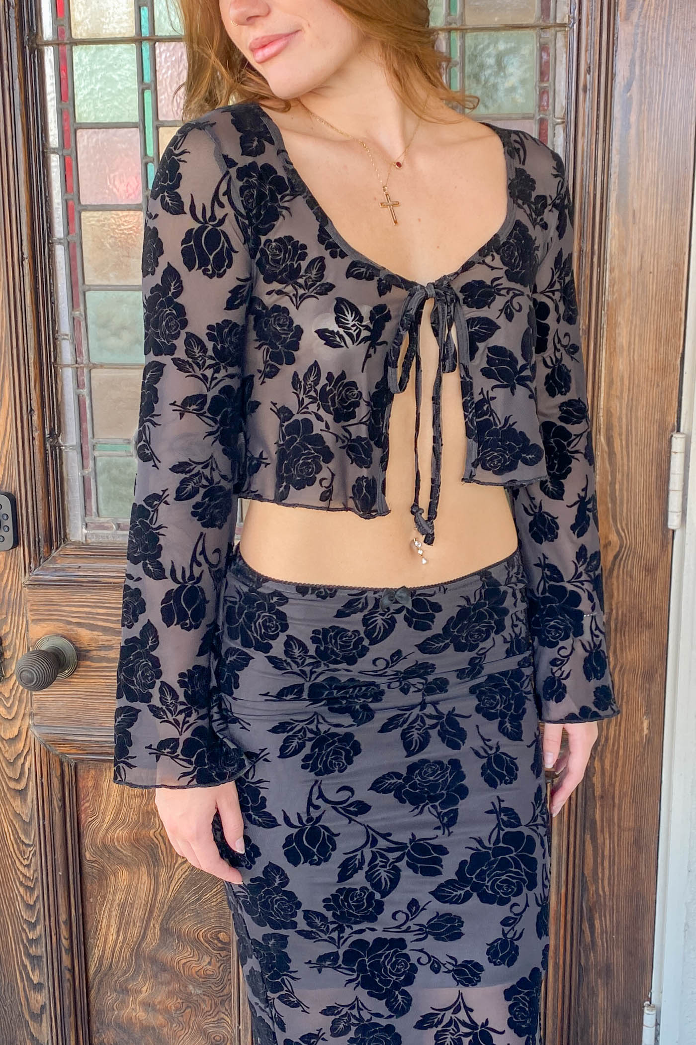 Floral Split Front Mesh Top