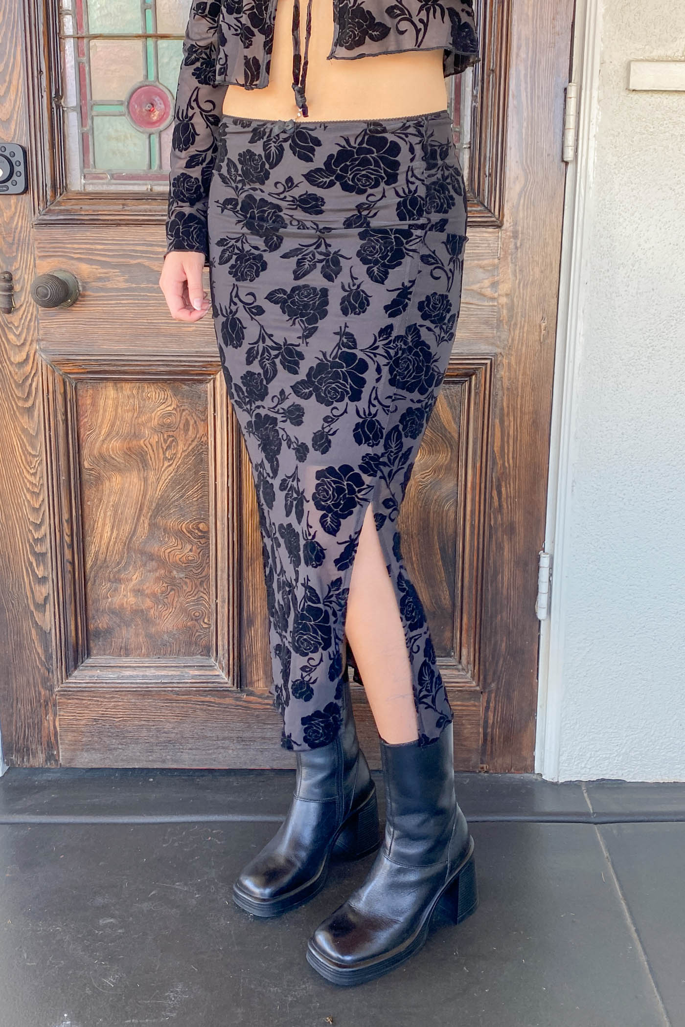 Floral Stretch Lace Midi Skirt