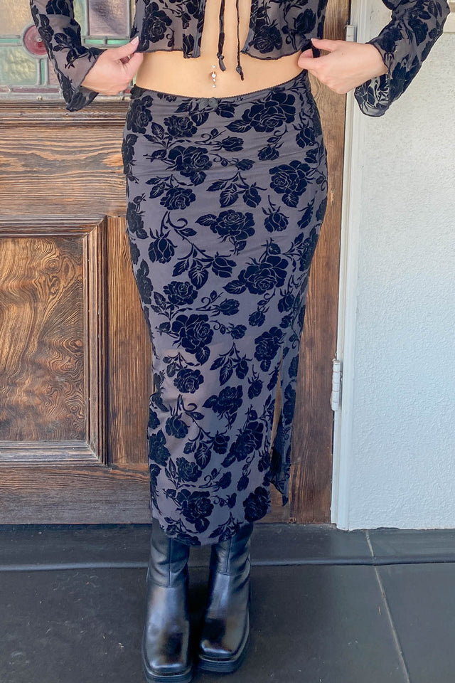 Floral Stretch Lace Midi Skirt