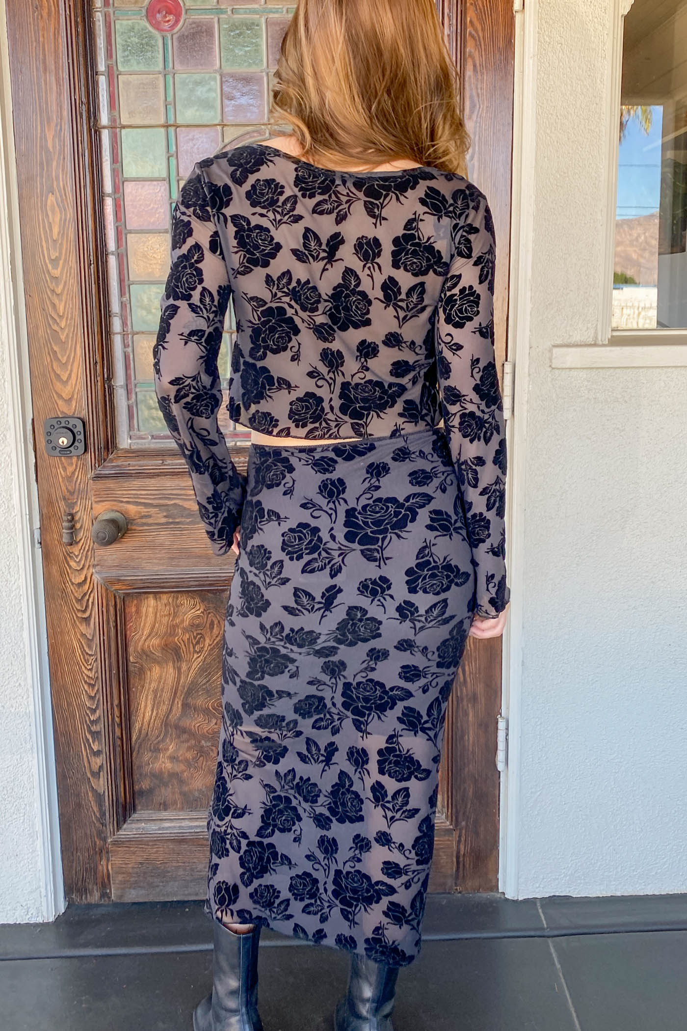 Floral Stretch Lace Midi Skirt