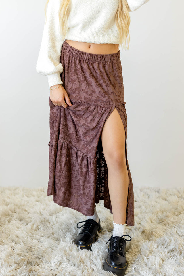 Textured Floral Tiered Maxi Skirt