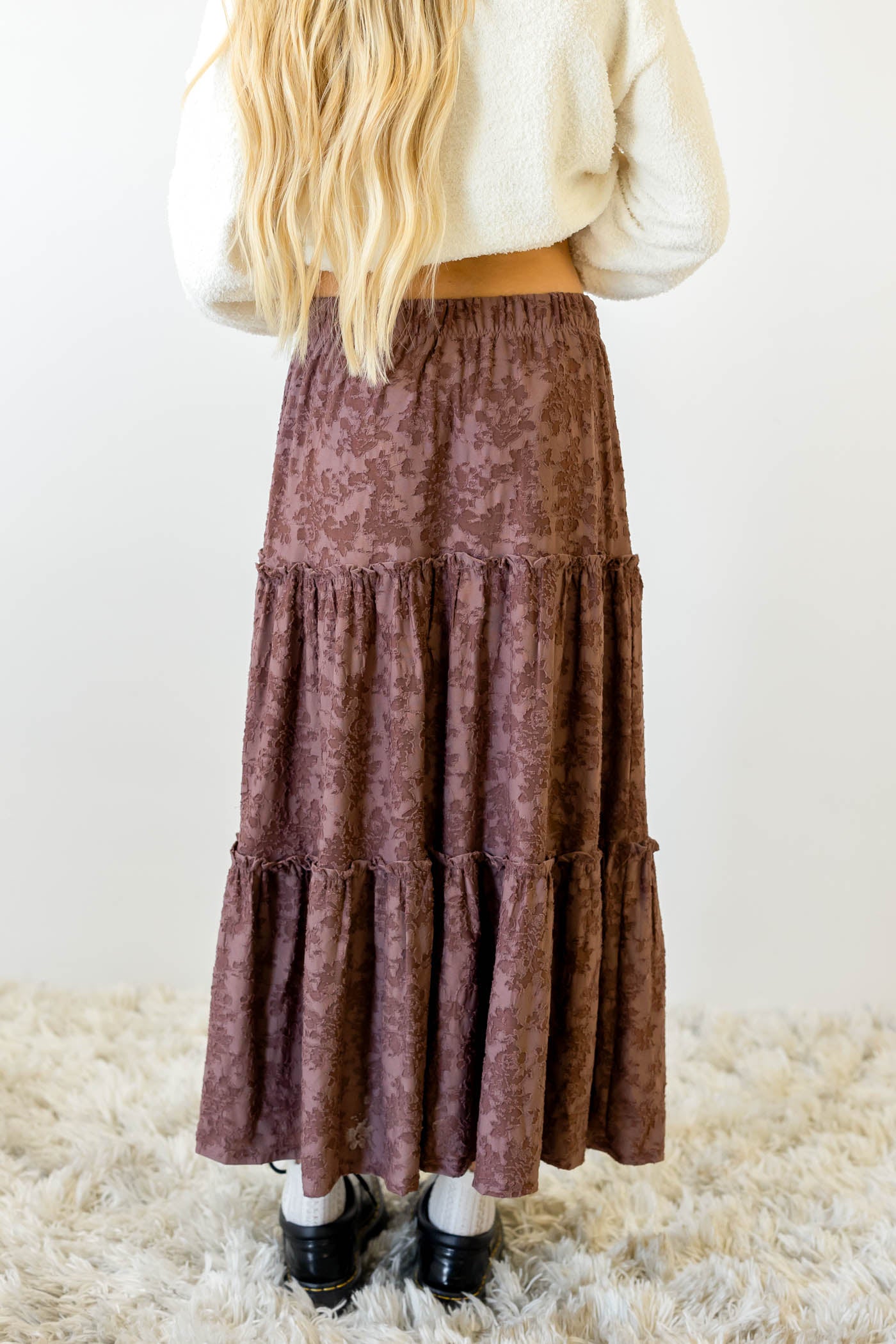 Textured Floral Tiered Maxi Skirt