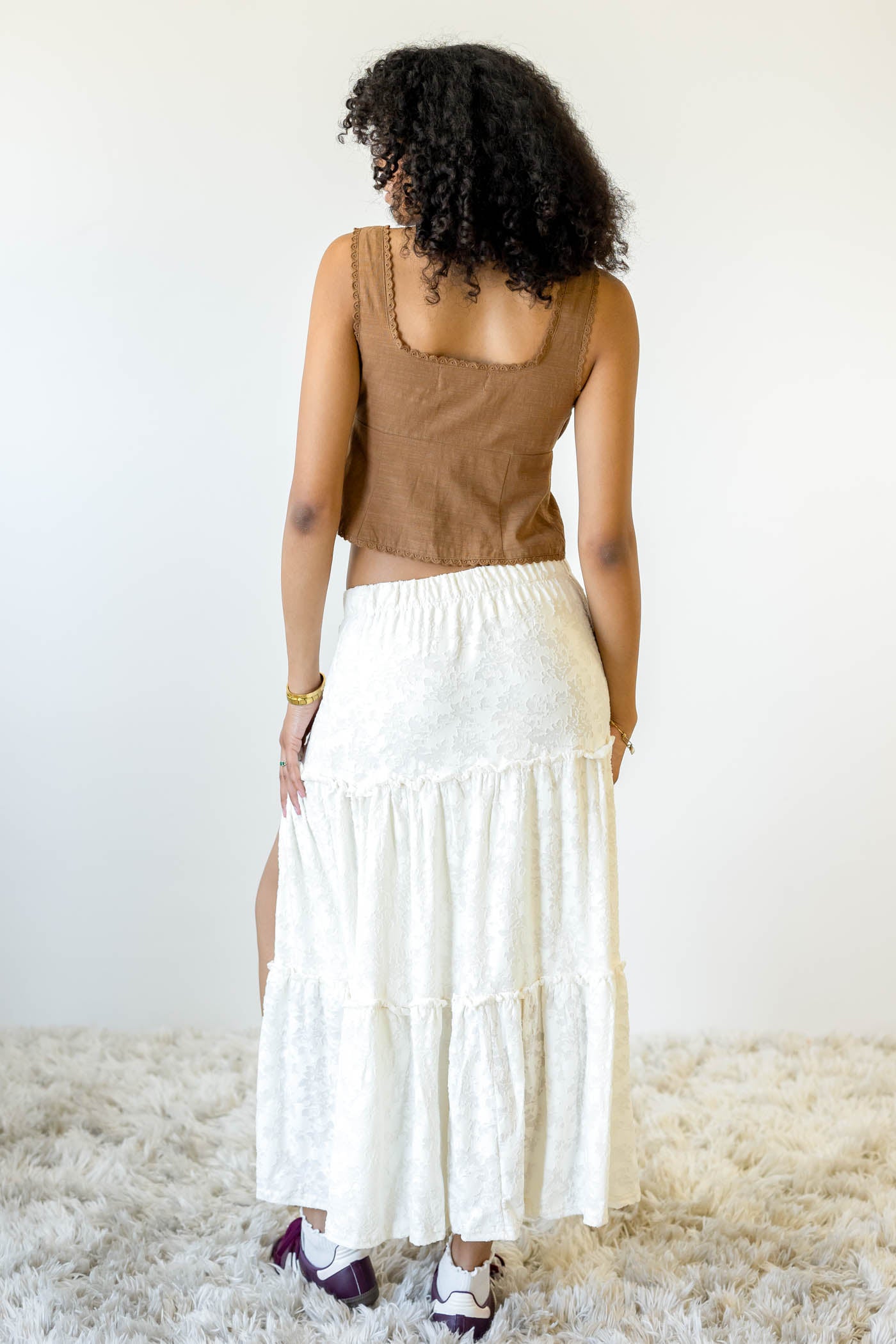 Textured Floral Tiered Maxi Skirt