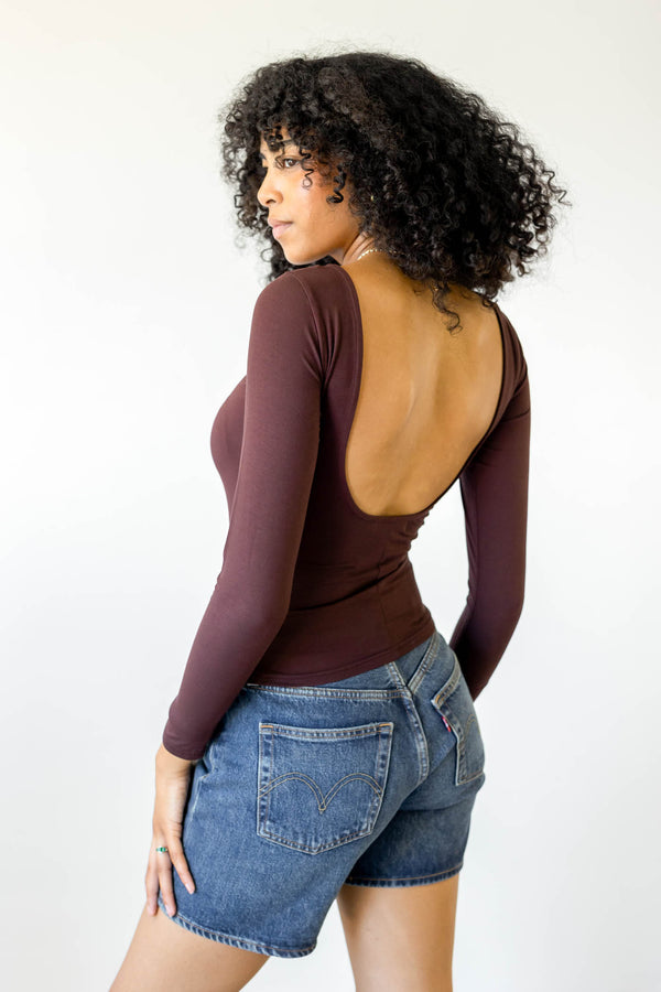 Basic Backless Long Sleeve Top