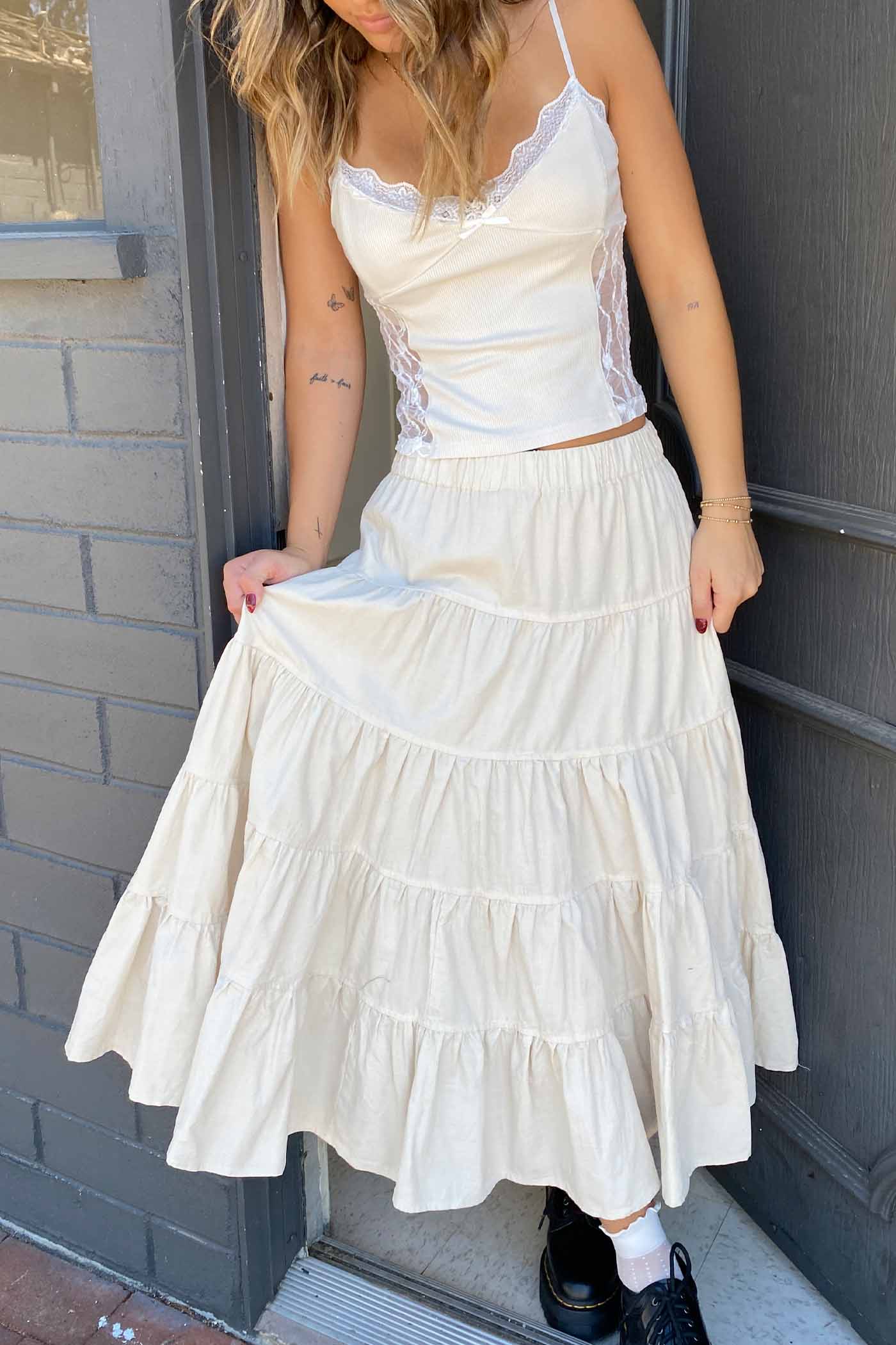 Tiered Corduroy Midi Skirt