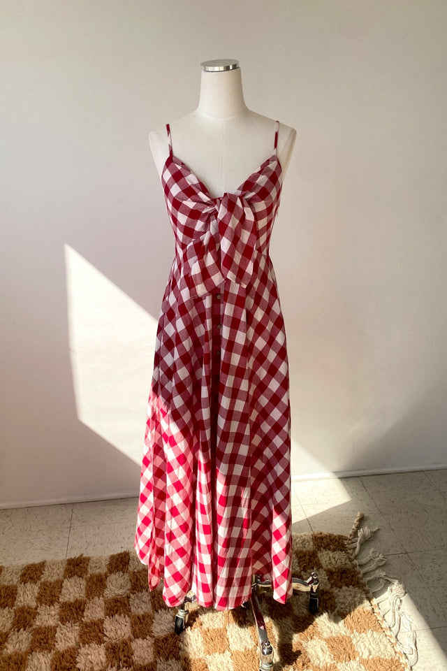 Gingham Tie Front Midi Dress