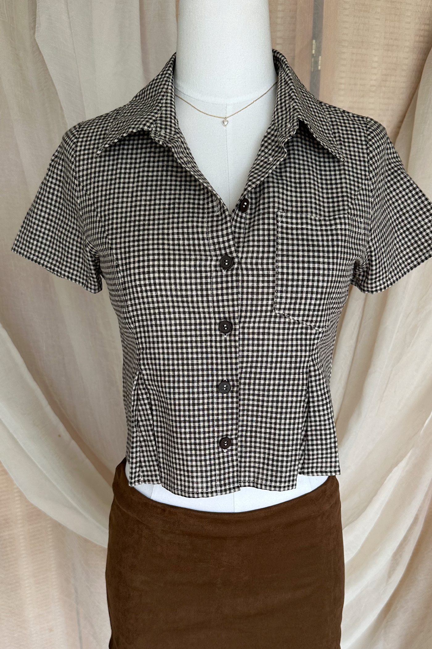 Gingham Button Up Top