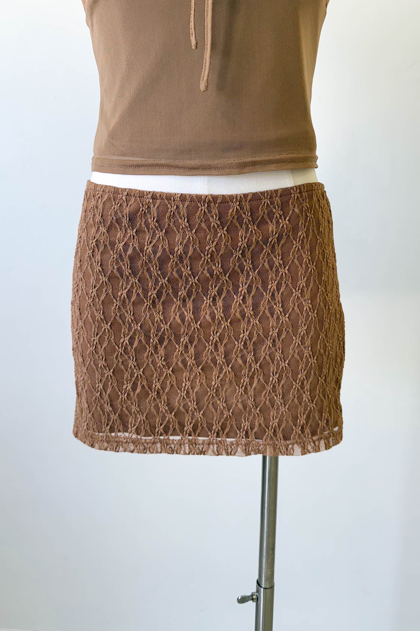 Tan Lace Mini Skirt