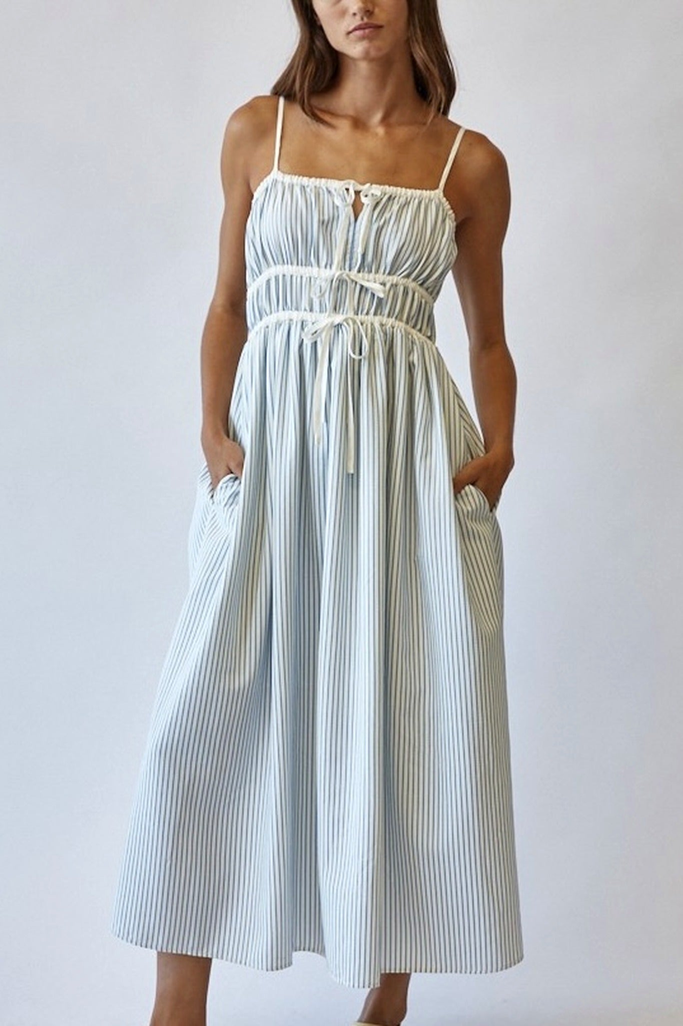 Stripe Tie Front Midi Dress