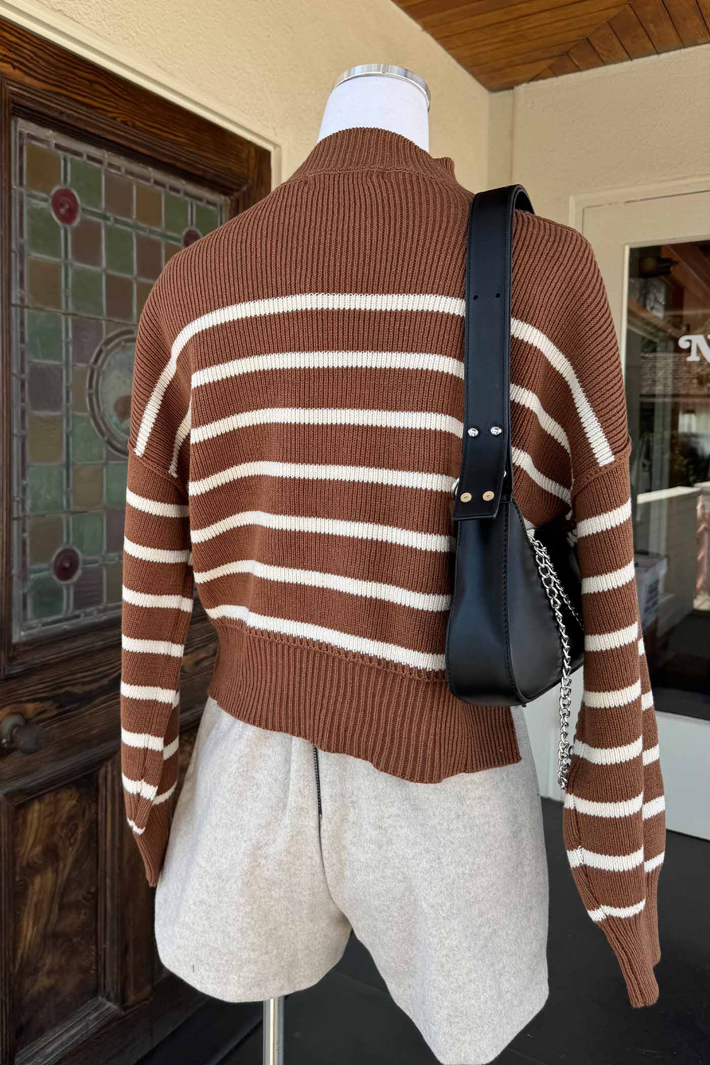 Striped Mock Neck Sweater by For Good