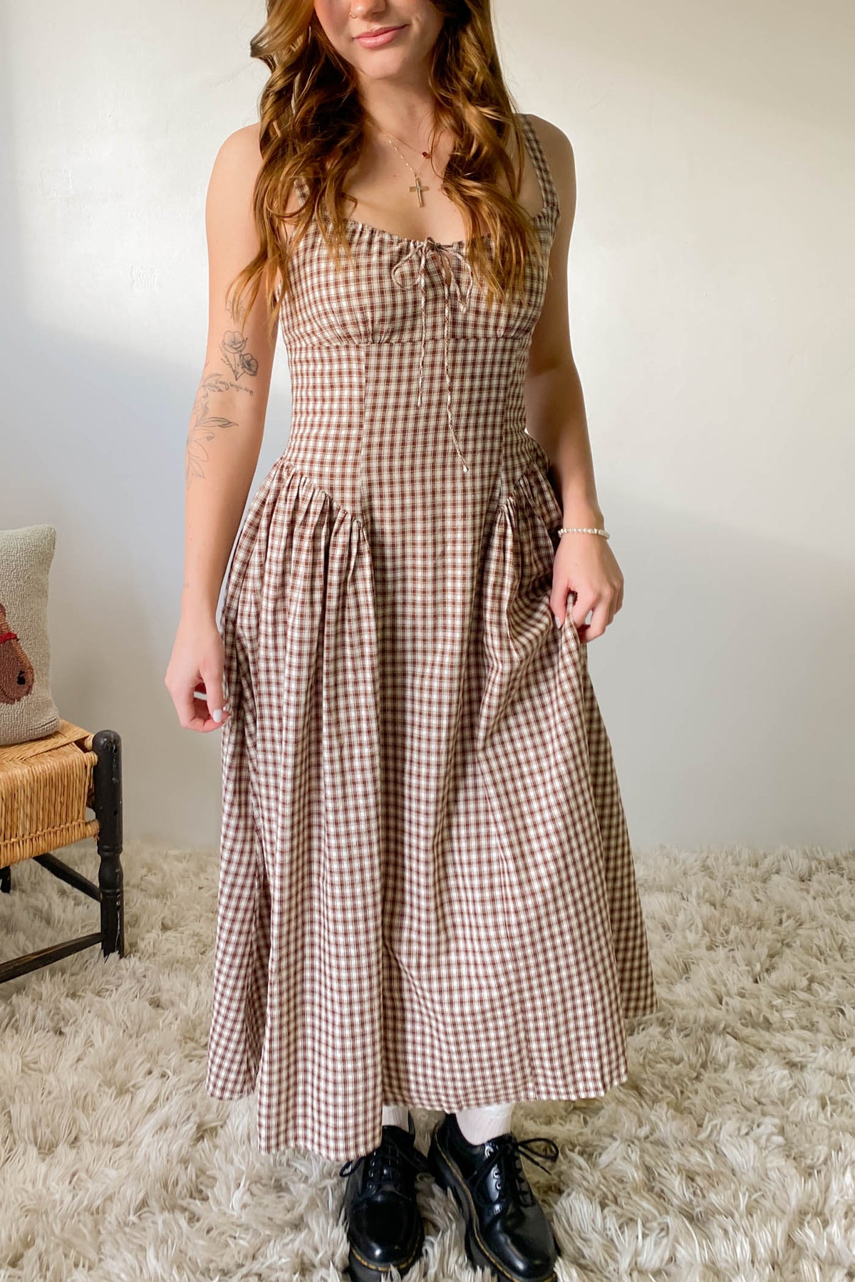 white christmas dresses Gingham Corset Midi Dress Brown / LG
