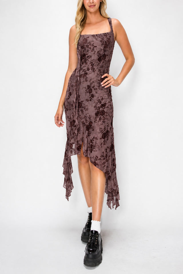 Floral Flocked Handkerchief Dress