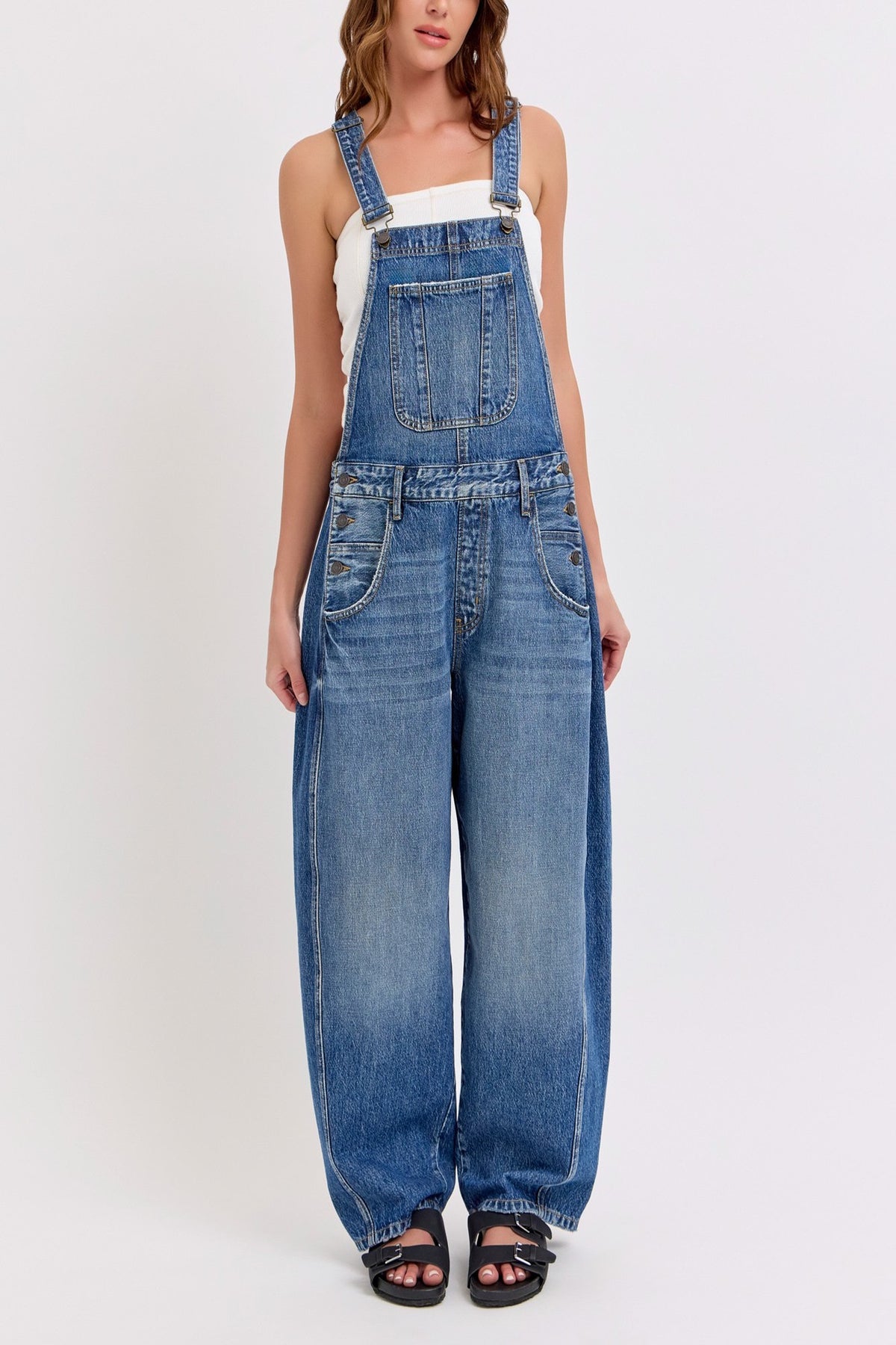 Barrel Leg Denim Overalls
