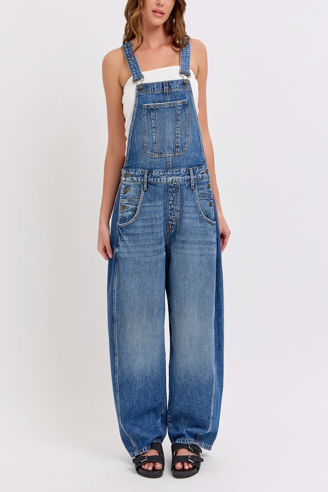 Barrel Leg Denim Overalls