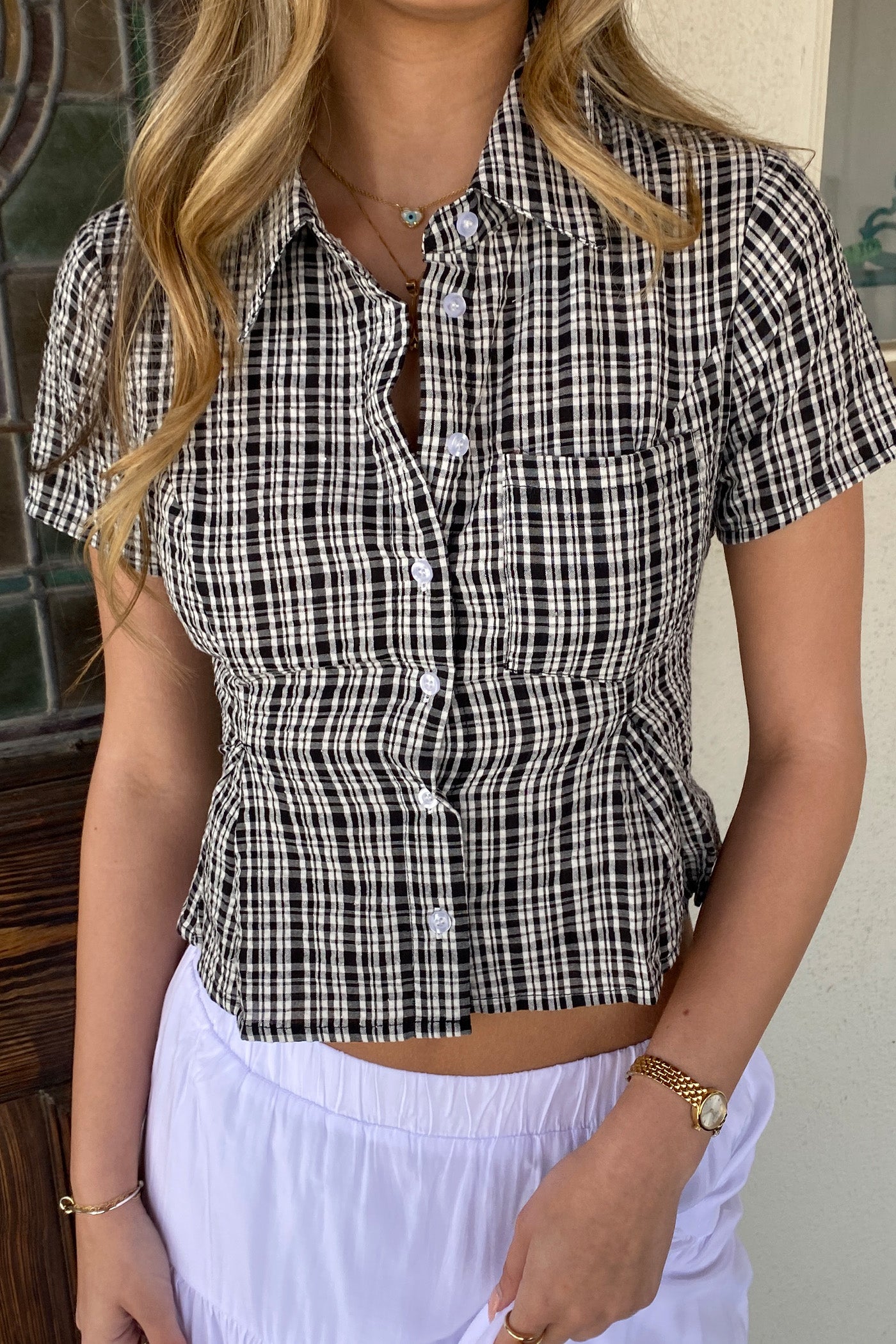 Plaid Short Sleeve Top