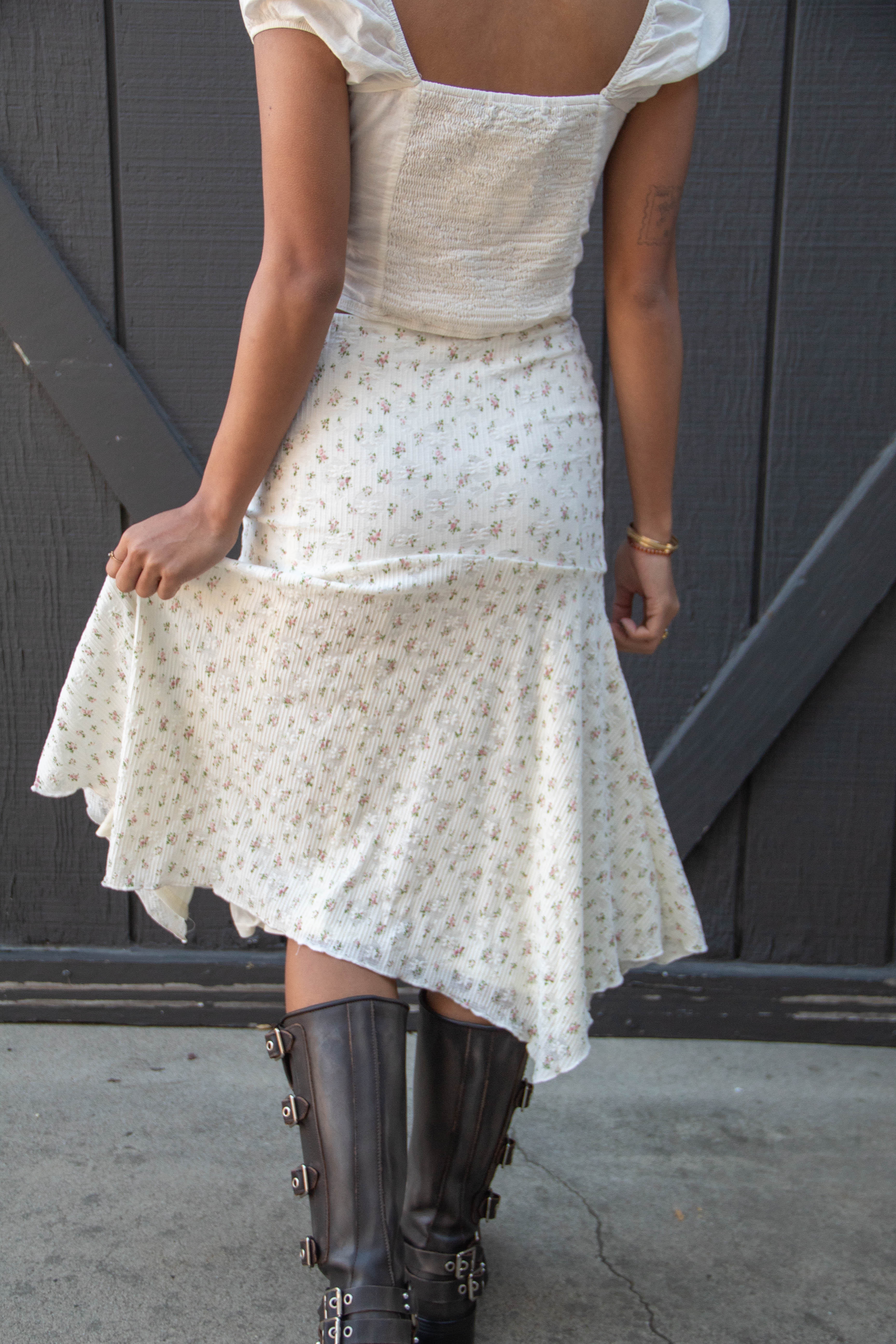 Asymmetrical Floral Midi Skirt