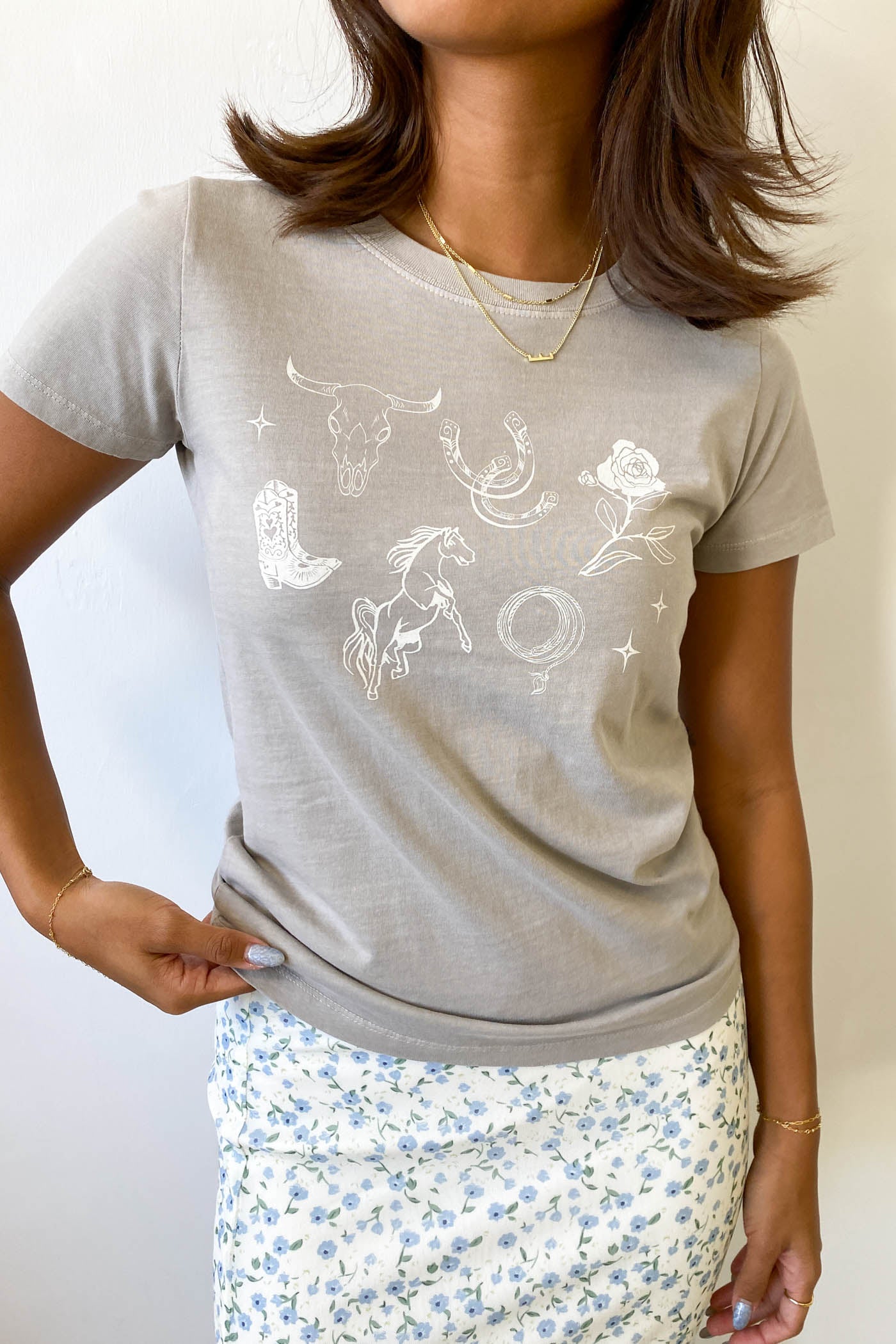 Western Long Line Graphic Baby Tee