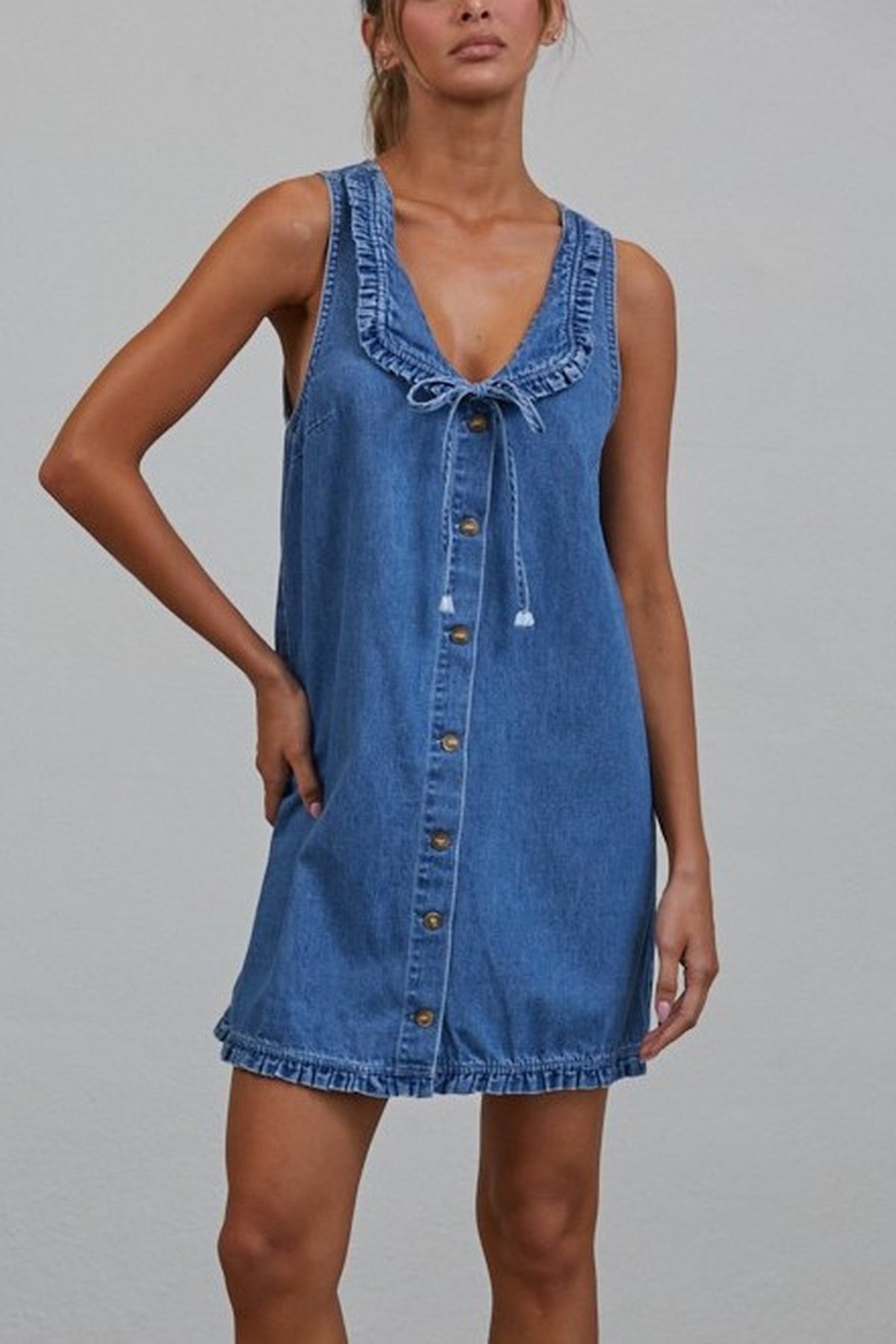Ruffle Trim Denim Mini Dress