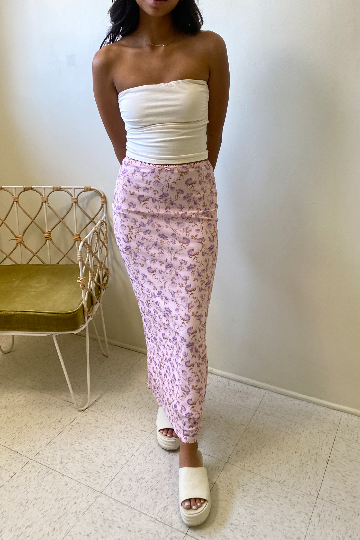 Floral Mesh Midi Skirt