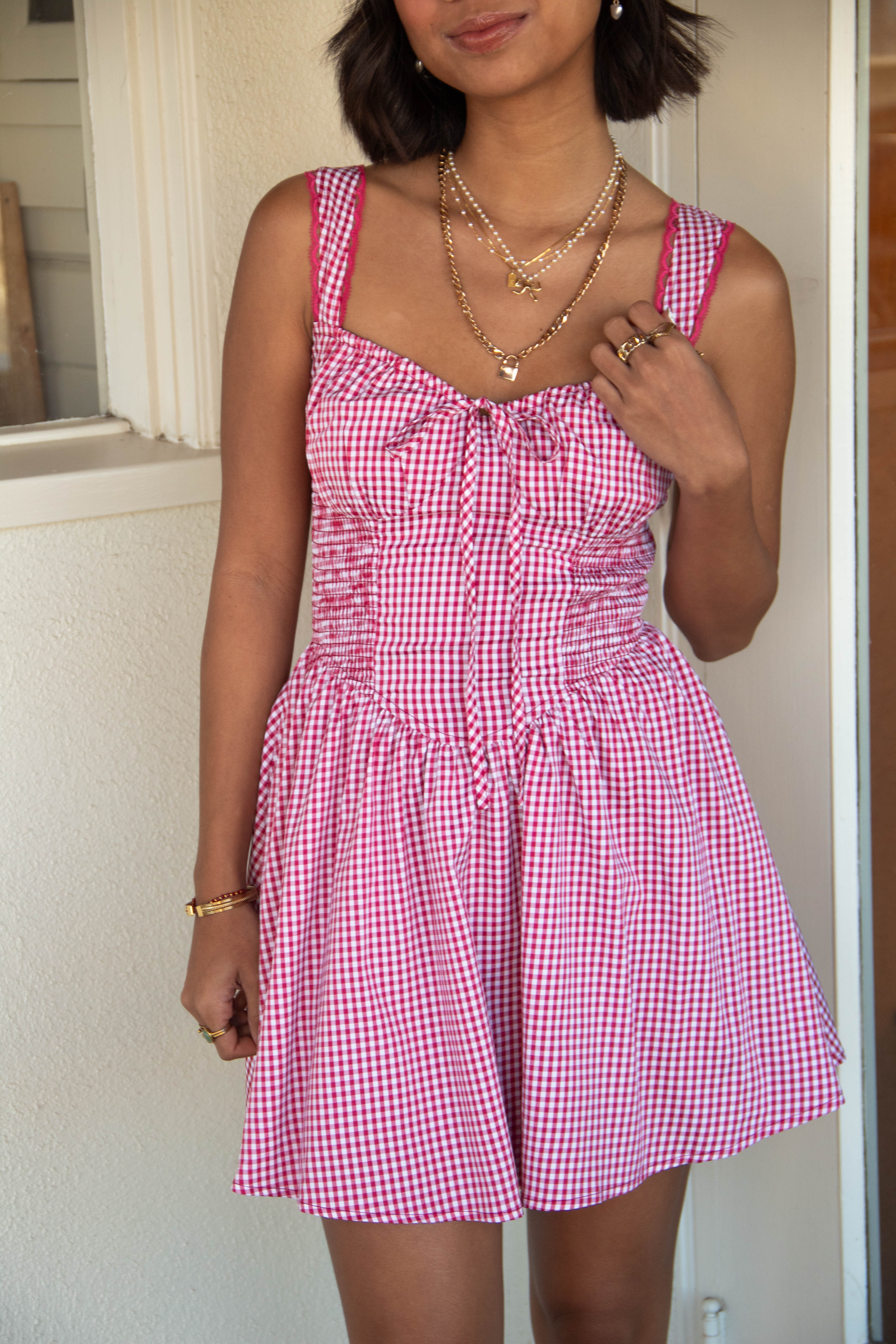 Sleeveless Gingham Mini Dress