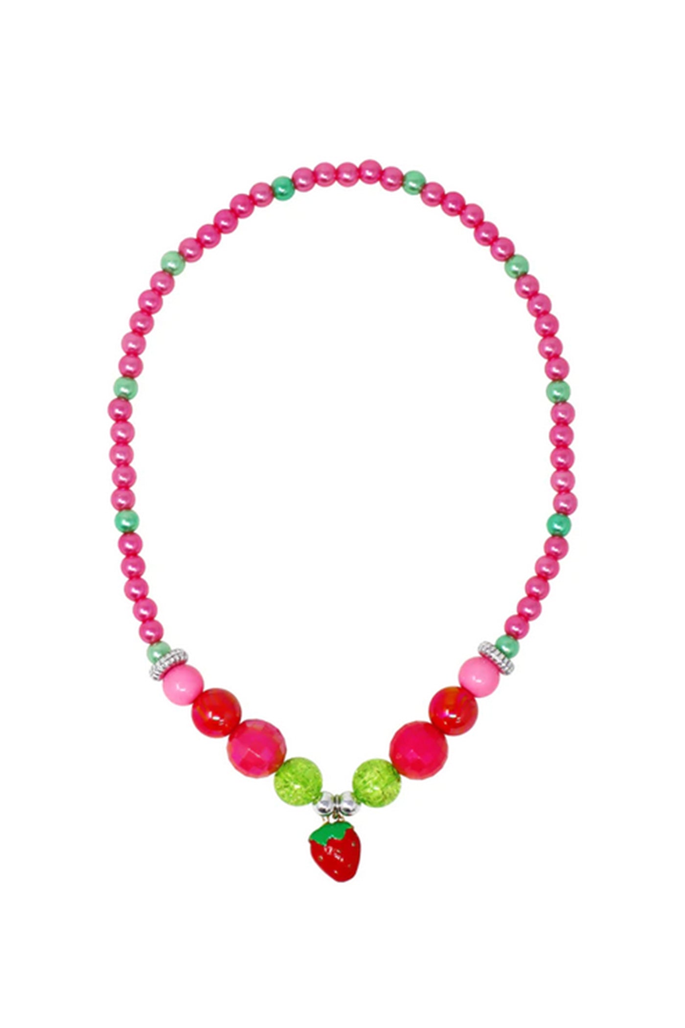 Hot Pink Strawberry Charm Stretch Beaded Necklace