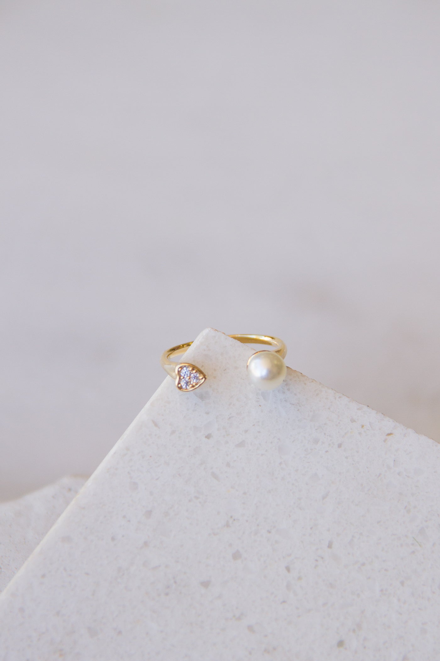 Pearl &amp; Heart Open Gold Ring