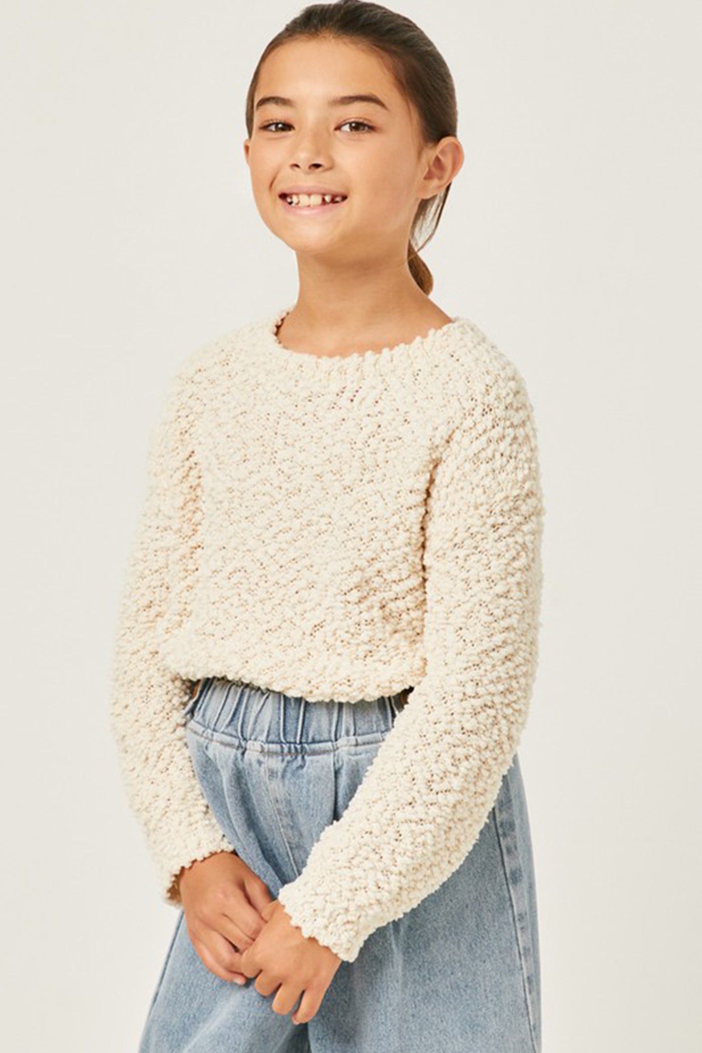 Cream Popcorn Knit Kids Sweater
