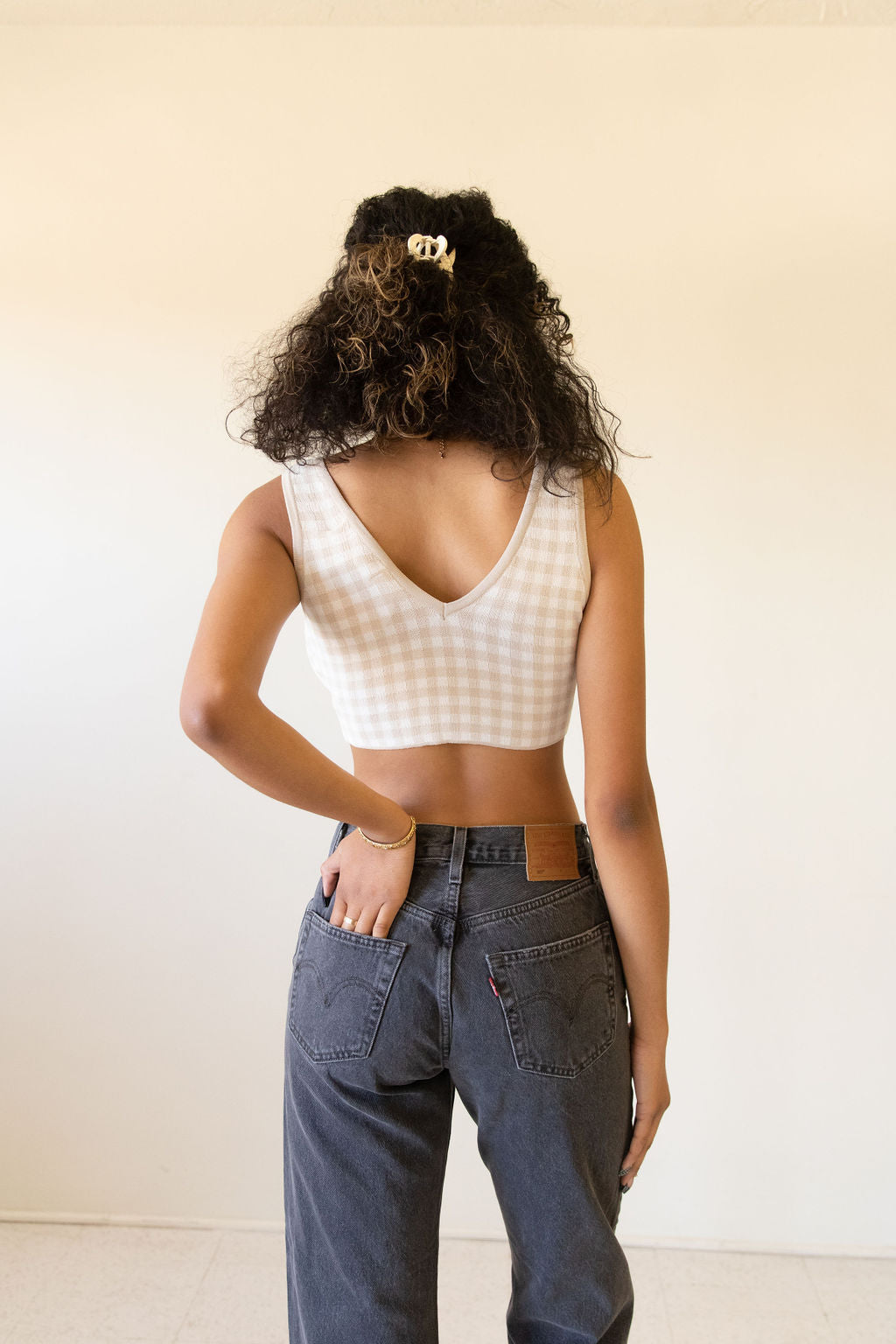 Lose Yourself Sleeveless Checkered Crop Top