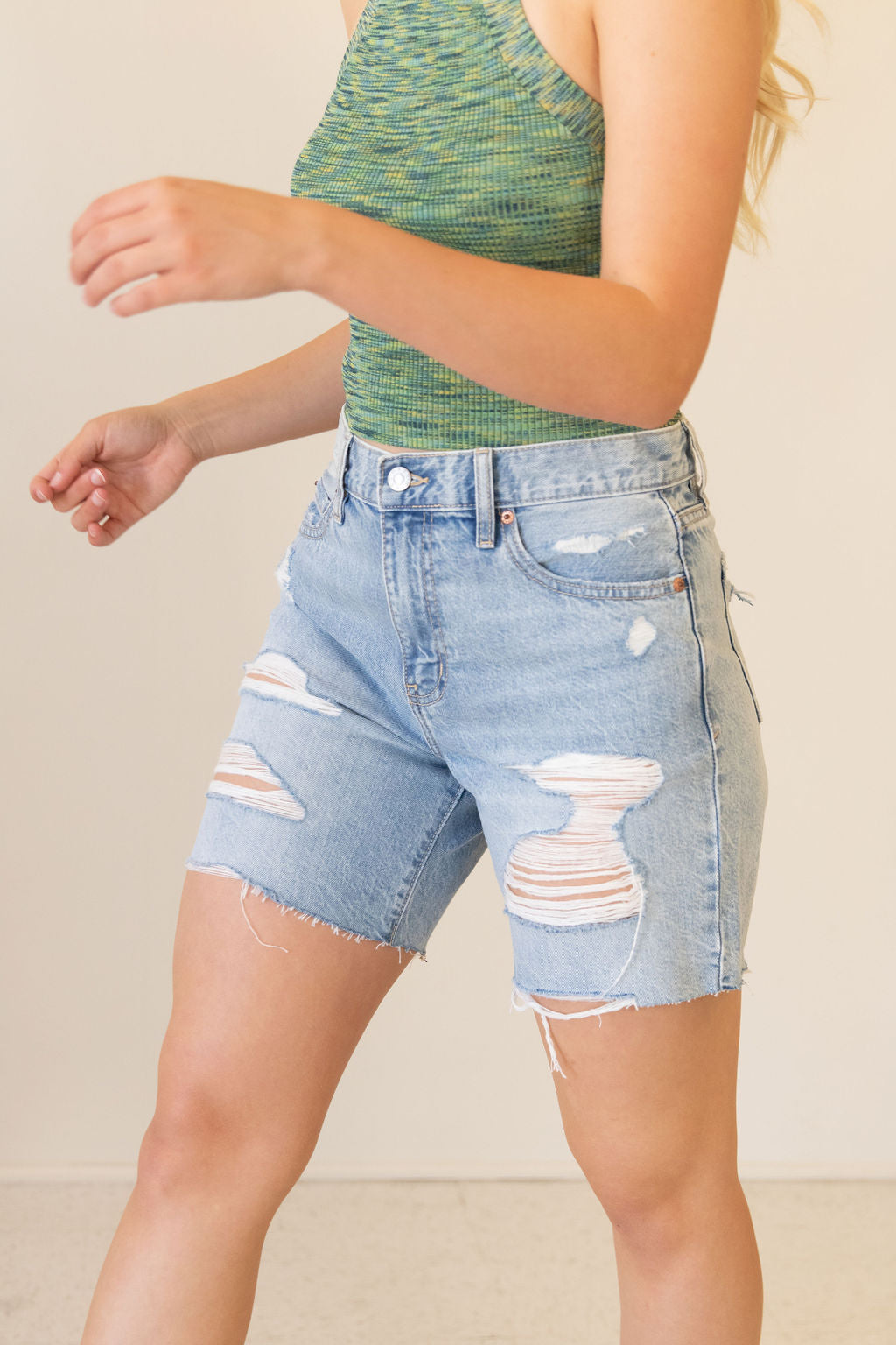 Thigh length jean store shorts