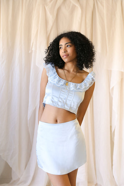 SKA Viscose Set of Tie Halter Crop Top + Wrap Mini Skirt- Paisley Blue, Shop Today. Get it Tomorrow!