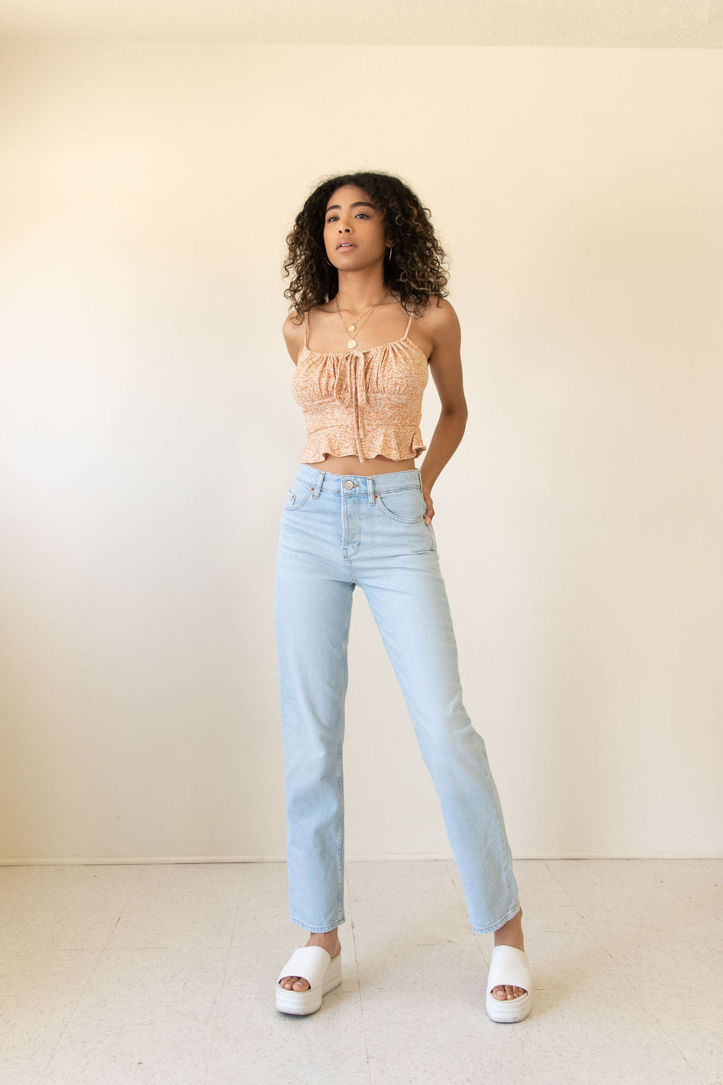 light wash high rise straight jeans