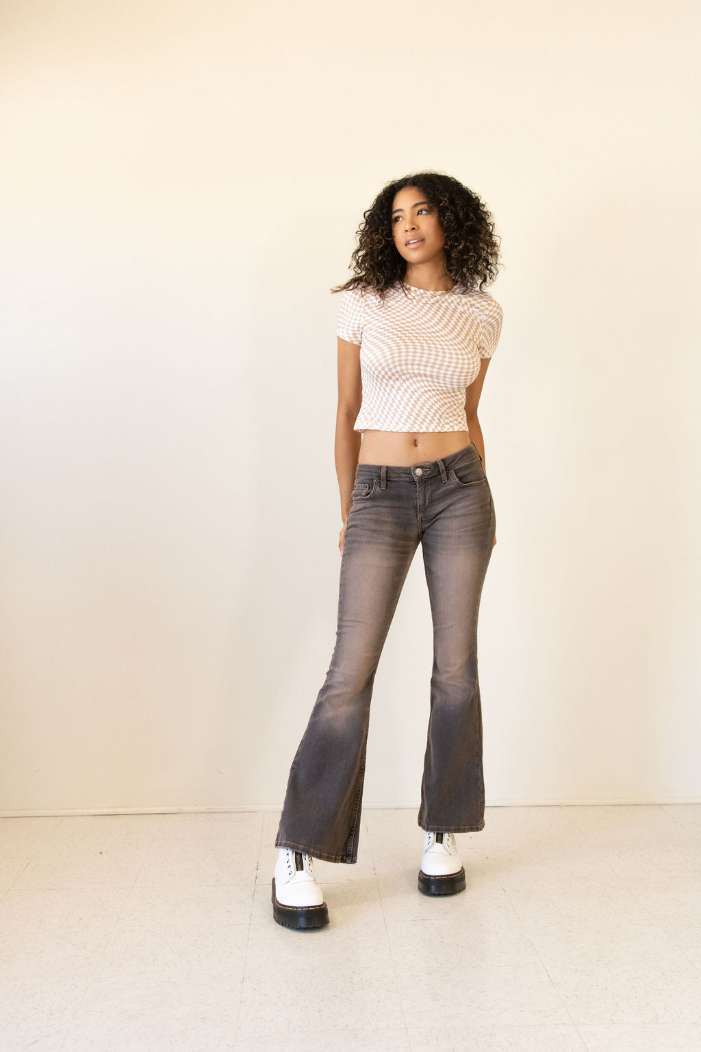 dark wash low rise flare jeans
