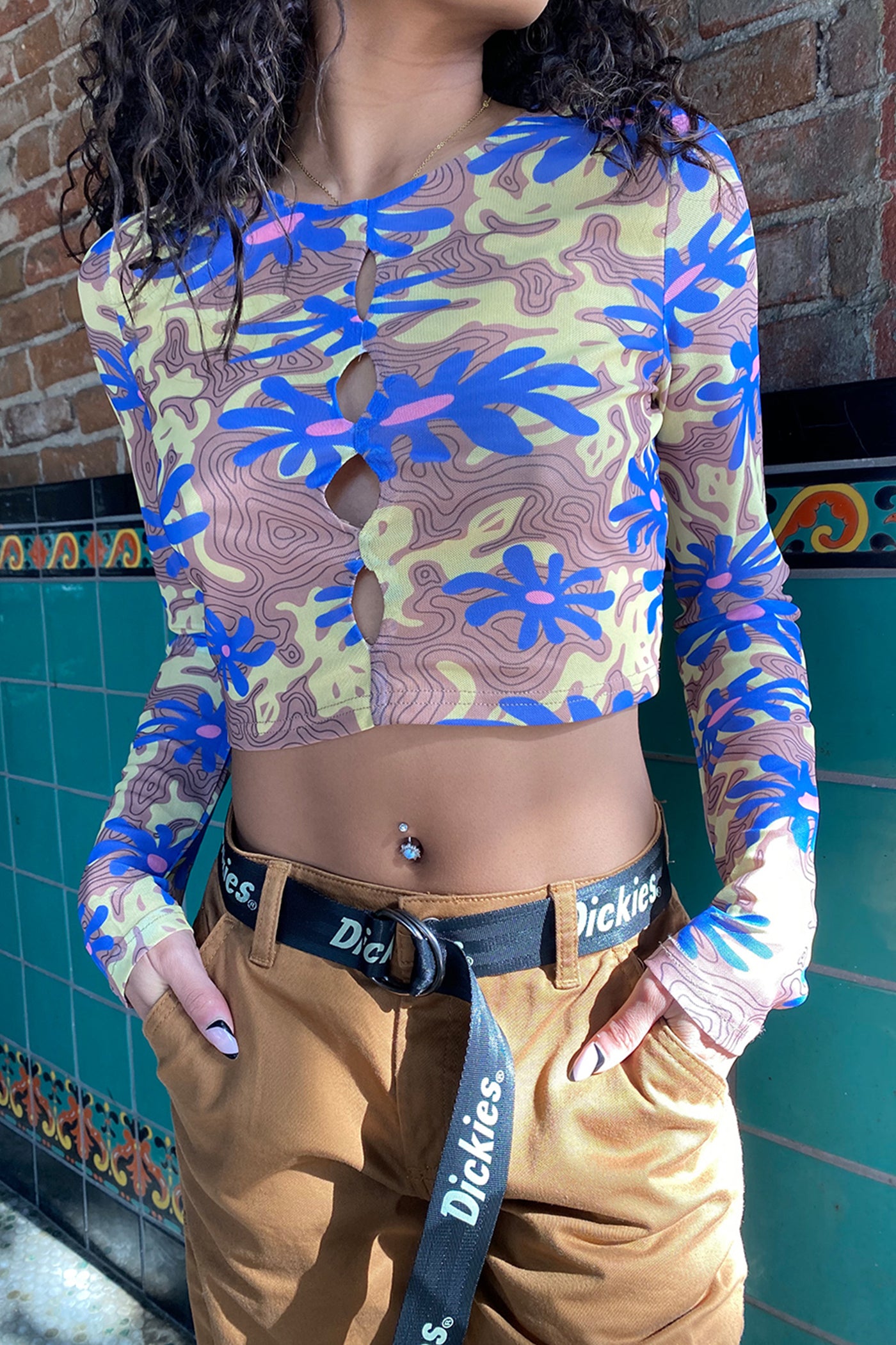 This Heart Long Sleeve Floral Crop Top