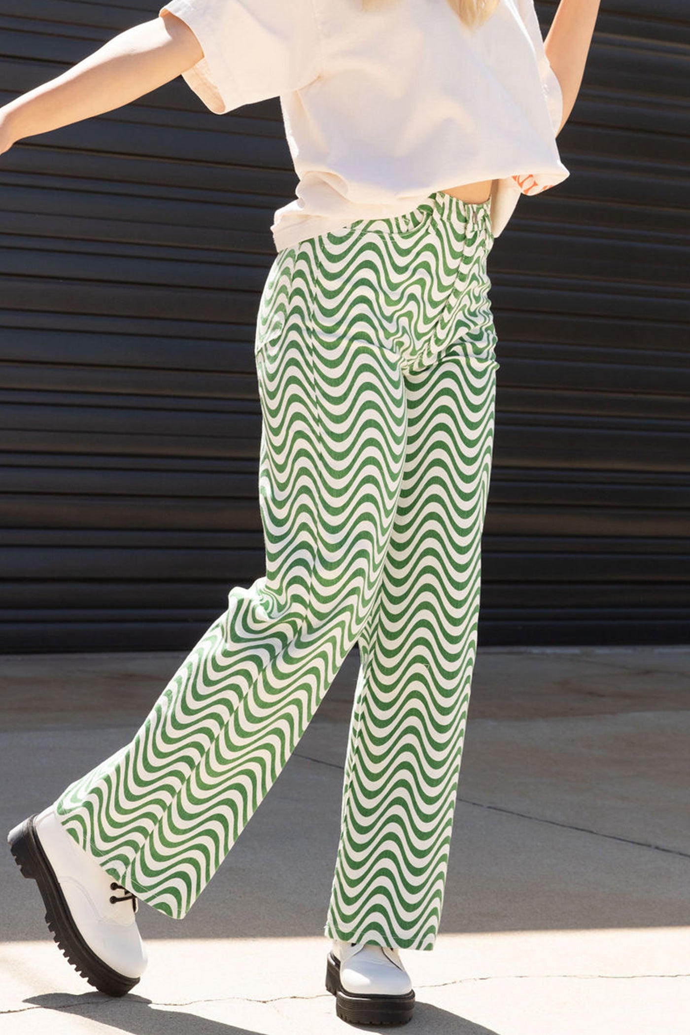 green/cream swirl denim pants