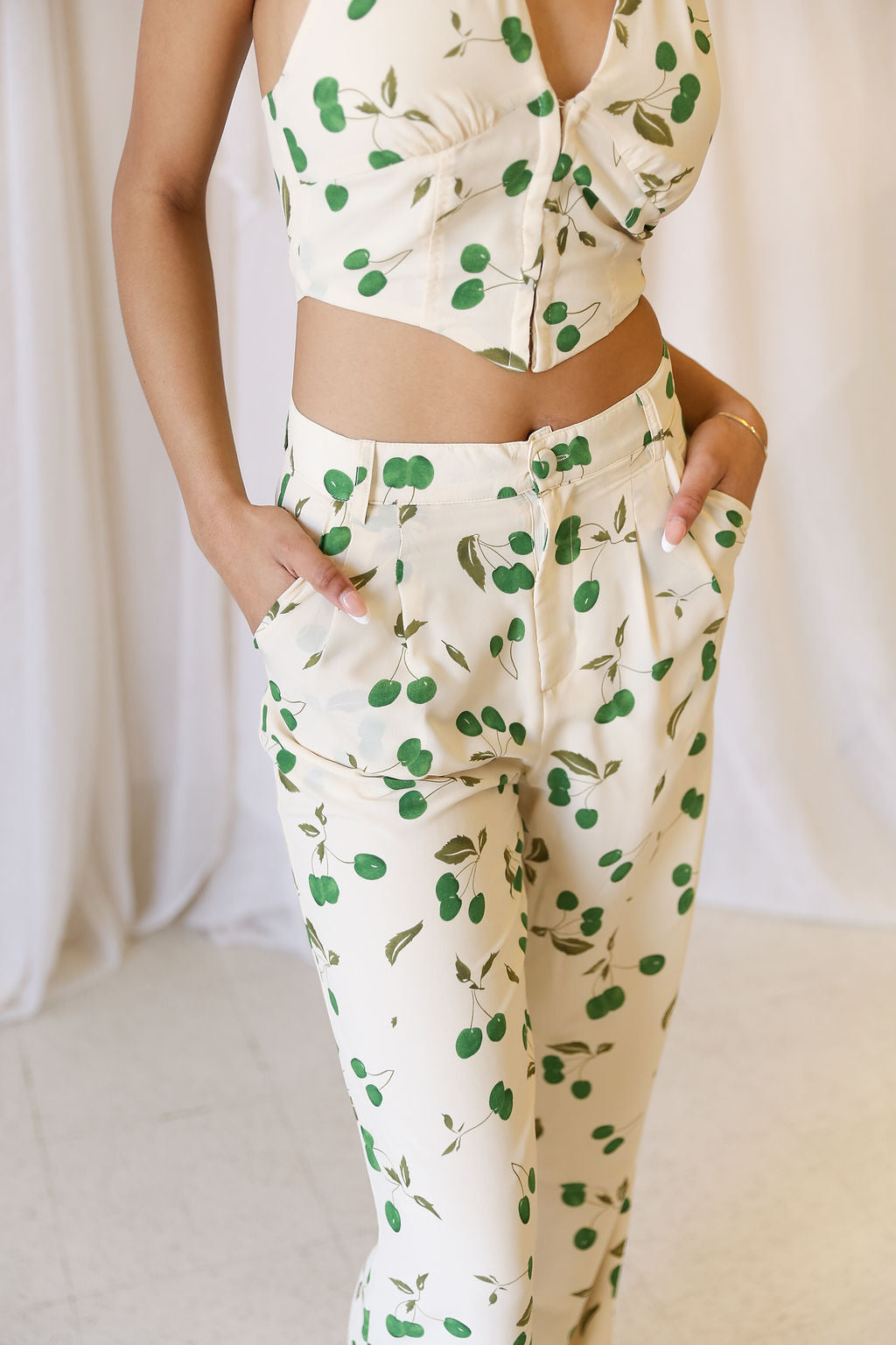 Love Triangle Cherry Printed Trouser Pants