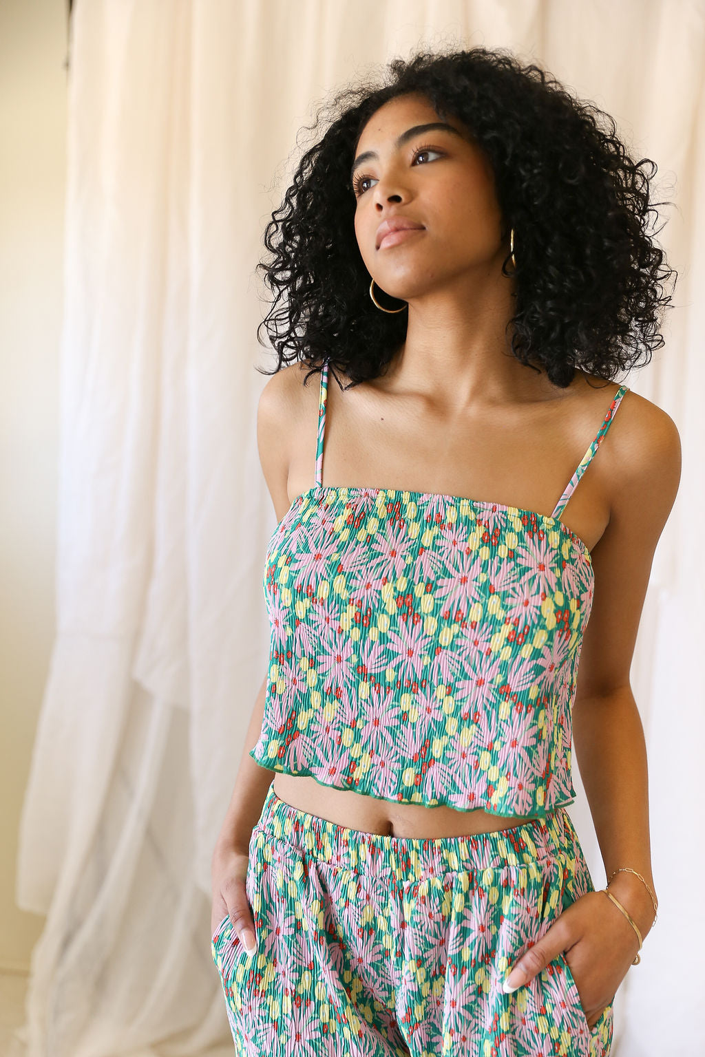 Be Bright Floral Ribbed Cami Top