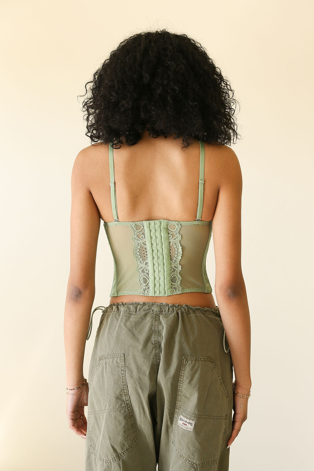 BDG Urban Outfitters Ava Satin Lace & Corset Womens Top - GREEN